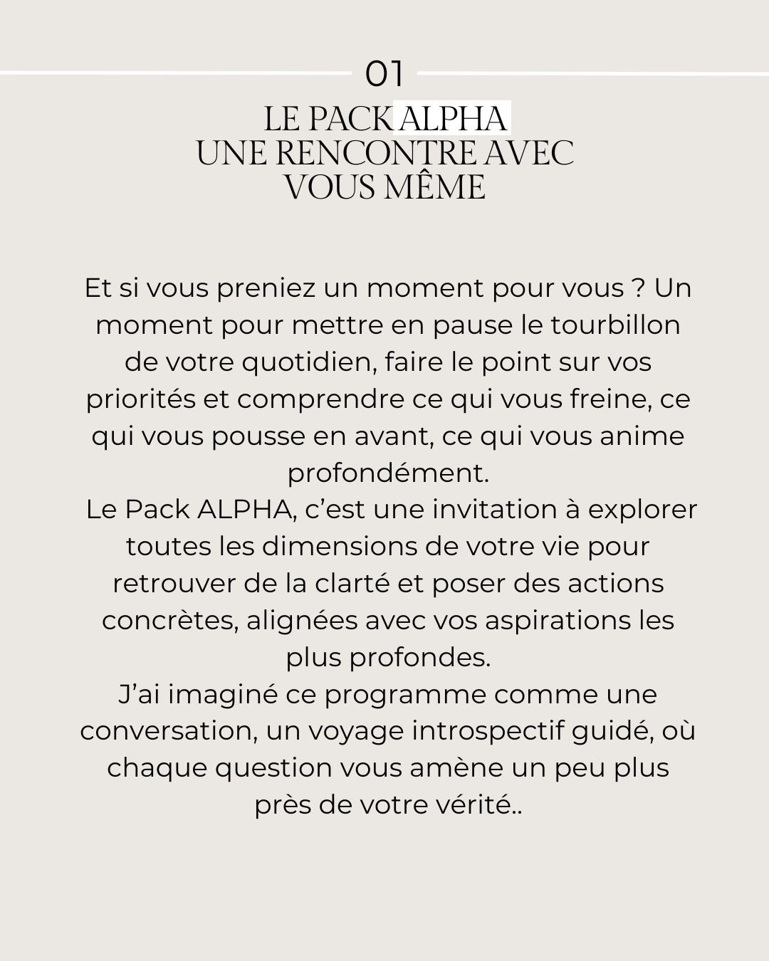 Pack ALPHA. Bilan instrospectif personnalisé
