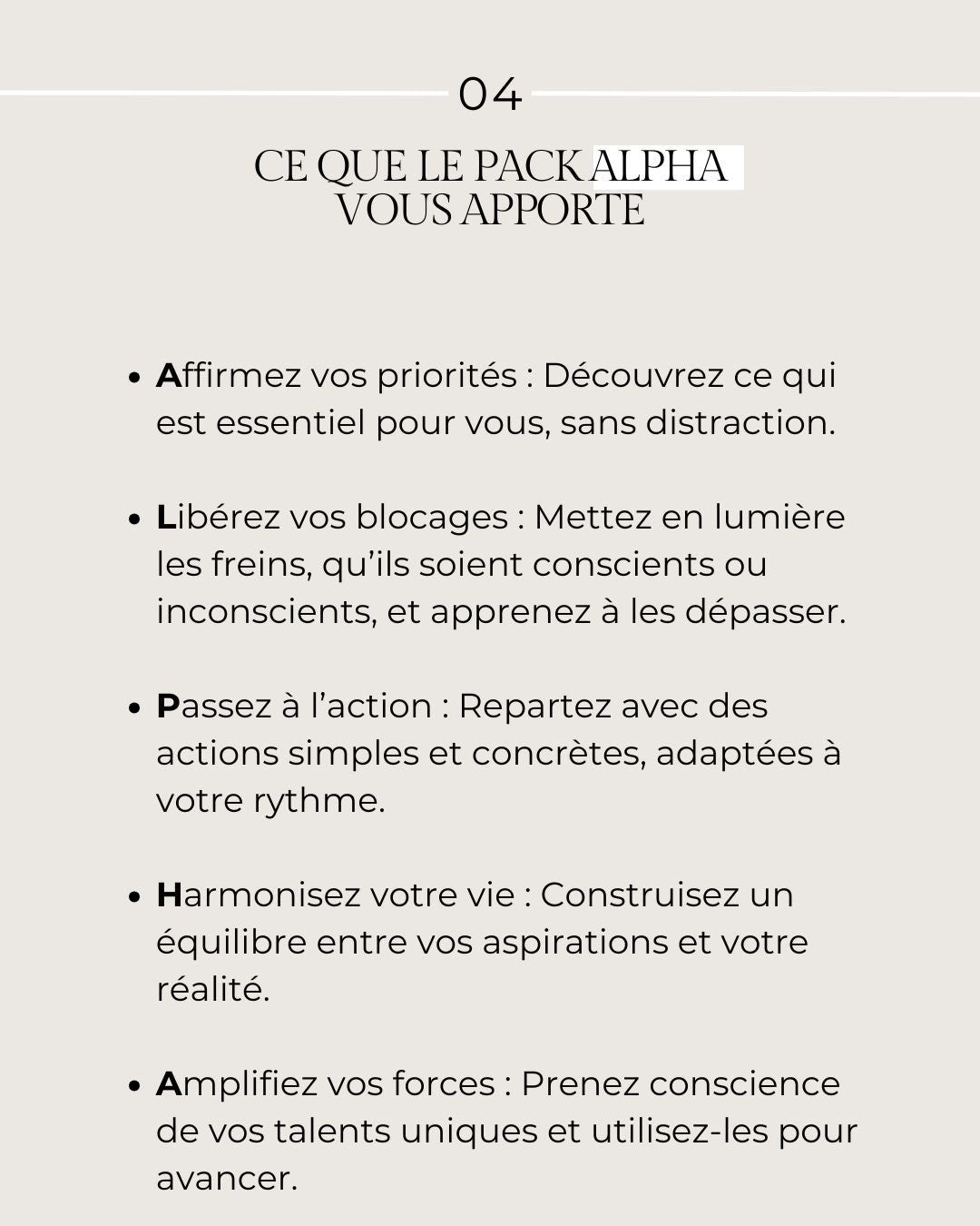 Pack ALPHA. Bilan instrospectif personnalisé