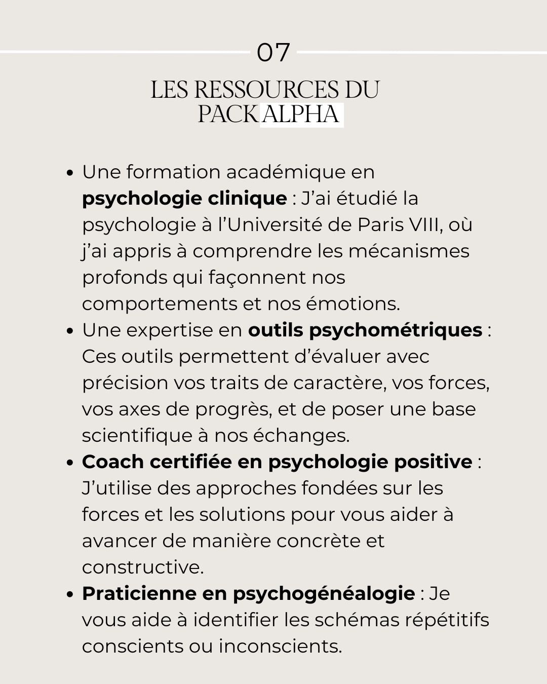 Pack ALPHA. Bilan instrospectif personnalisé