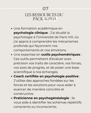 Pack ALPHA. Bilan instrospectif personnalisé